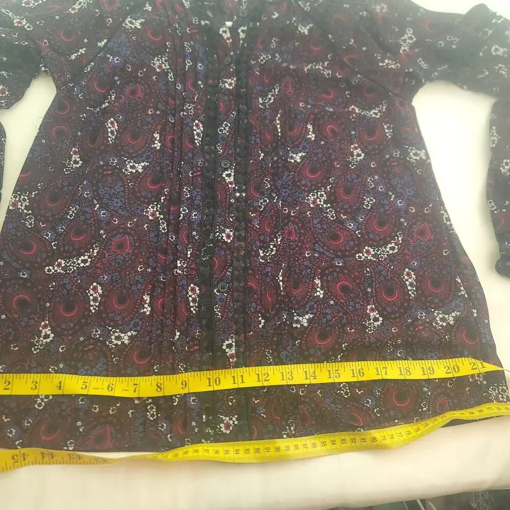 Michael Kors Red Purple Paisley Semi-sheer Medium Button Up Blouse